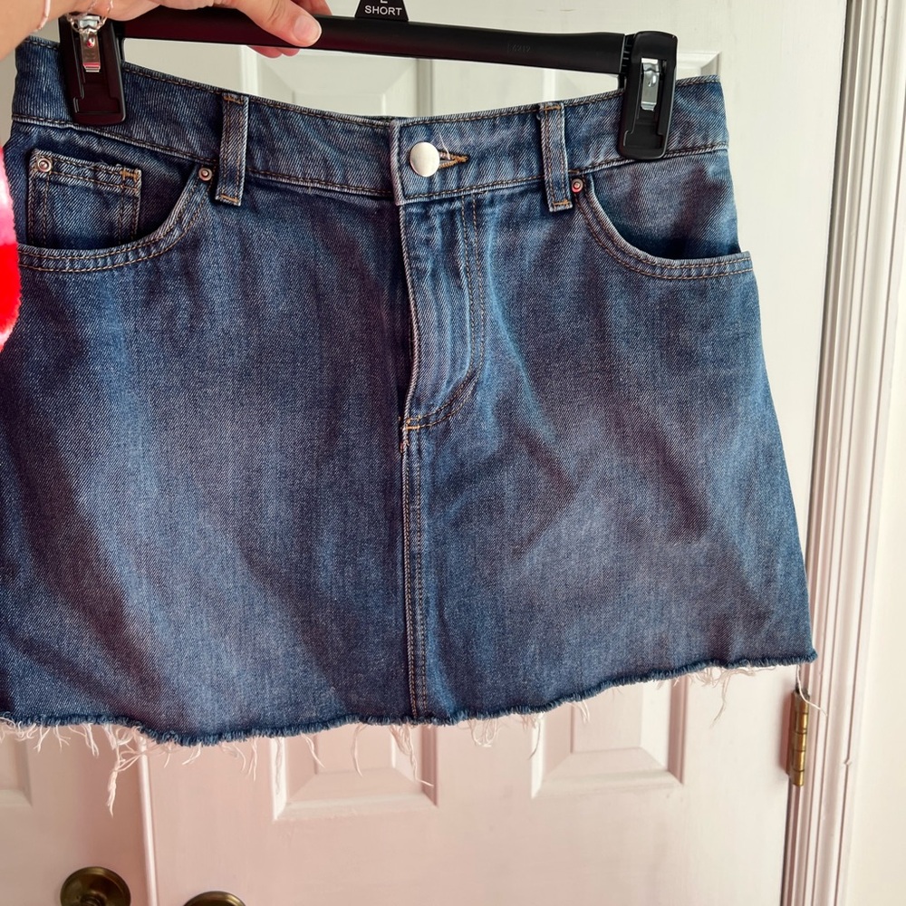Denim Mini Skirt with Frayed Hem